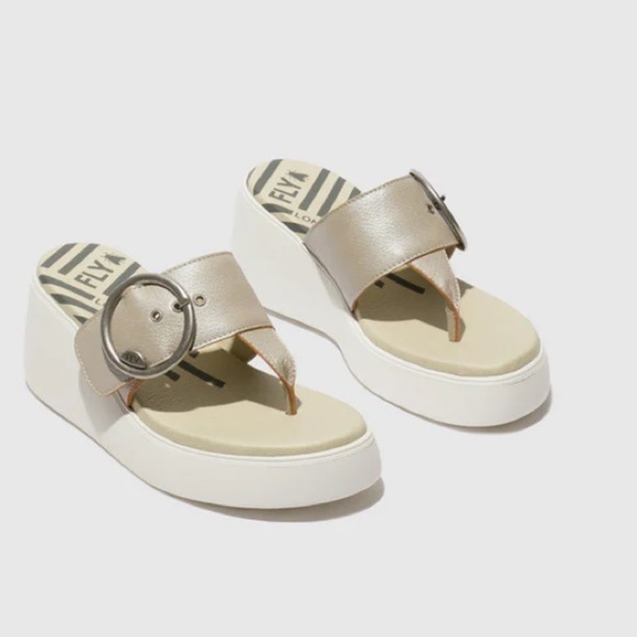 Fly London Shoes - FLY London Dafi platform wedge Metallic Wedge Sandals euro 39 women’s 8.5